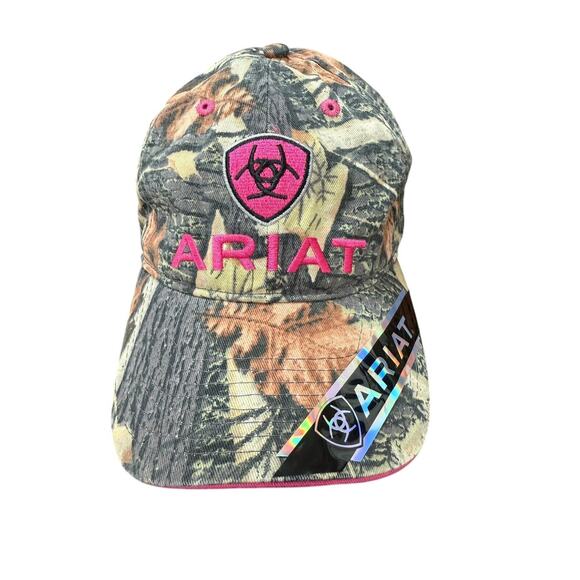 NEW Ariat Logo Women’s Baseball Hat Cap Mossy Camo Pink Embroidered Cowgirl